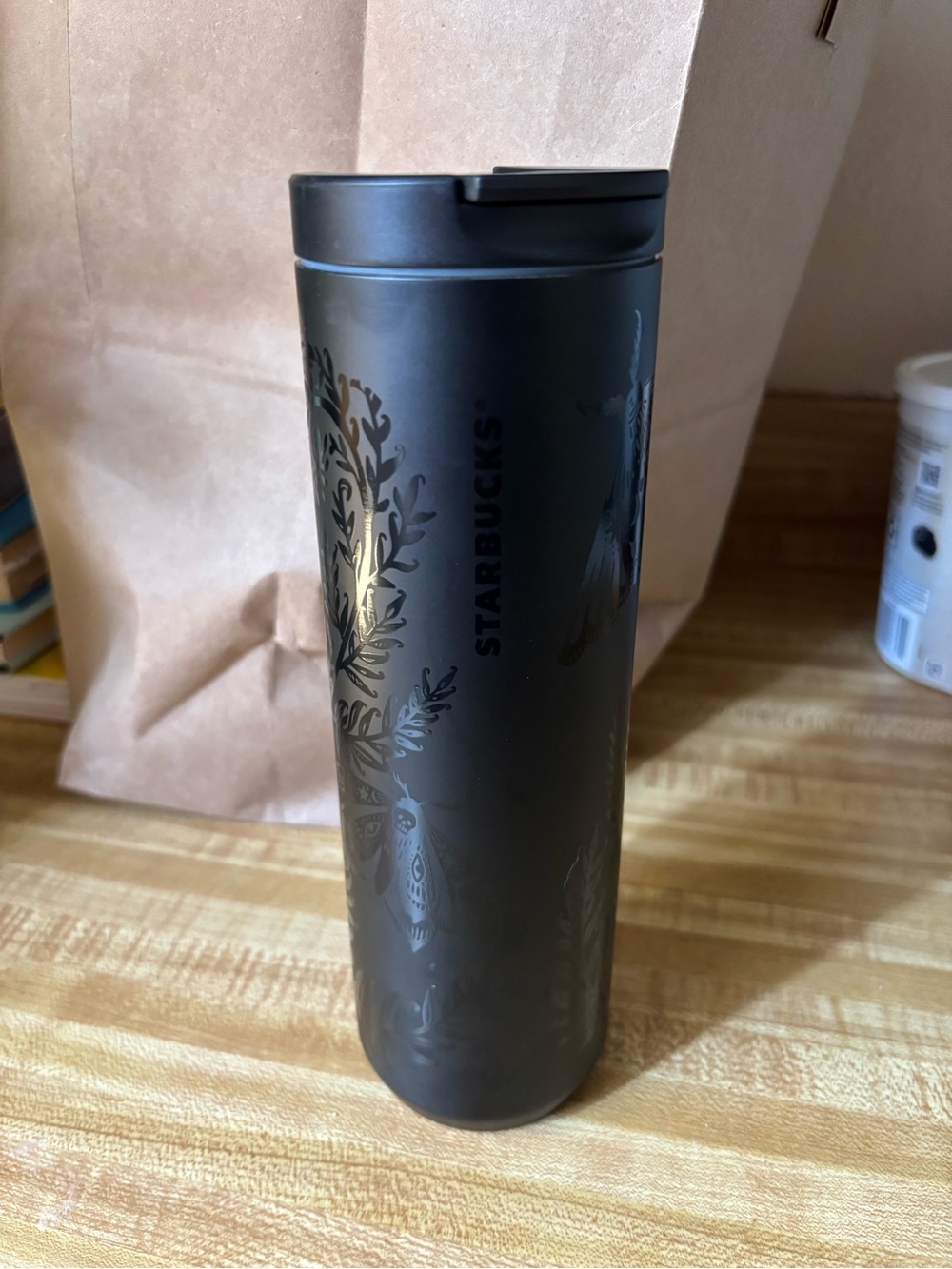 Starbucks Black Floral Stainless Steel Travel Tumbler